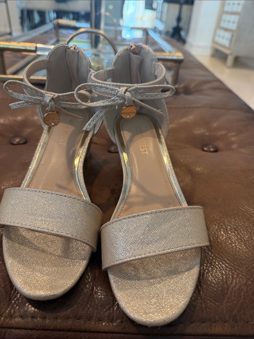 Nine West Shimmery Silver Open-Toe Ankle Sandals